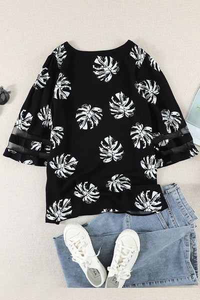 Botanical Print V-Neck Puff Sleeve Blouse - SHE BADDY© ONLINE WOMEN FASHION & CLOTHING STORE