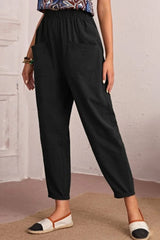 Elastic Waist Pocket Tapered Pants - SHE BADDY© ONLINE WOMEN FASHION & CLOTHING STORE