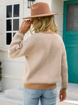 Chevron Ribbed Trim Dropped Shoulder Knit Pullover - SHE BADDY© ONLINE WOMEN FASHION & CLOTHING STORE