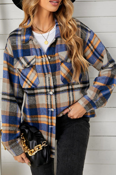 Plaid Pocketed Button Down Shacket - SHE BADDY© ONLINE WOMEN FASHION & CLOTHING STORE