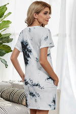 Tie-Dye Round Neck Tee Dress with Pockets - SHE BADDY© ONLINE WOMEN FASHION & CLOTHING STORE