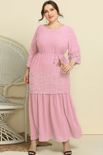 Plus Size Spliced Lace Tassel Belted Dress - SHE BADDY© ONLINE WOMEN FASHION & CLOTHING STORE
