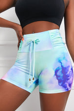 Tie-Dye Tie Detail Ruched Sports Shorts - SHE BADDY© ONLINE WOMEN FASHION & CLOTHING STORE