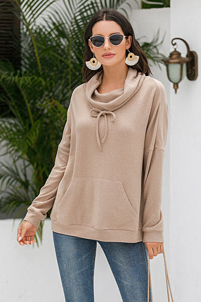 Cowl Neck Drop Shoulder Sweatshirt - SHE BADDY© ONLINE WOMEN FASHION & CLOTHING STORE