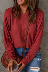 Seam Detail Round Neck Long Sleeve Top - SHE BADDY© ONLINE WOMEN FASHION & CLOTHING STORE