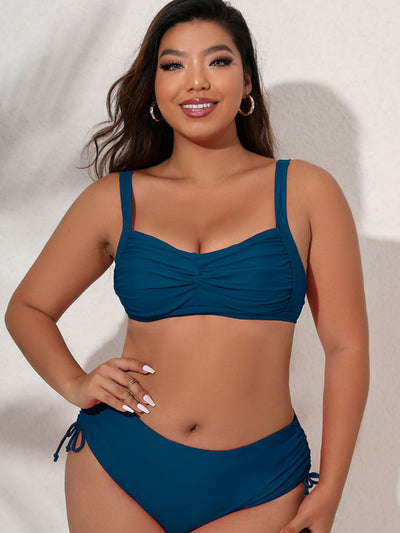 Plus Size Twist Front Tied Bikini Set - SHE BADDY© ONLINE WOMEN FASHION & CLOTHING STORE