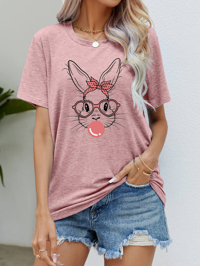 Easter Bunny Graphic Round Neck T-Shirt - SHE BADDY© ONLINE WOMEN FASHION & CLOTHING STORE
