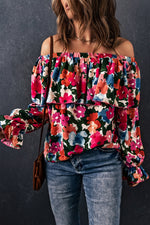 Floral Off-Shoulder Flounce Sleeve Layered Blouse - SHE BADDY© ONLINE WOMEN FASHION & CLOTHING STORE