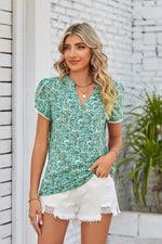 Floral Notched Neck Blouse - SHE BADDY© ONLINE WOMEN FASHION & CLOTHING STORE