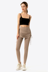 Drawstring Ruched Faux Layered Yoga Leggings - SHE BADDY© ONLINE WOMEN FASHION & CLOTHING STORE