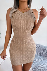 Decorative Button Sleeveless Cable-Knit Dress - SHE BADDY© ONLINE WOMEN FASHION & CLOTHING STORE