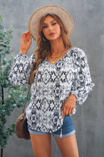 Printed Off-Shoulder Tied Balloon Sleeve Blouse - SHE BADDY© ONLINE WOMEN FASHION & CLOTHING STORE