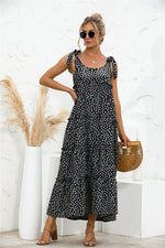 Polka Dot Adjustable Straps Tiered Dress - SHE BADDY© ONLINE WOMEN FASHION & CLOTHING STORE