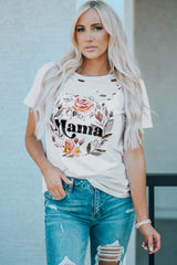 MAMA Floral Graphic Distressed Tee - SHE BADDY© ONLINE WOMEN FASHION & CLOTHING STORE