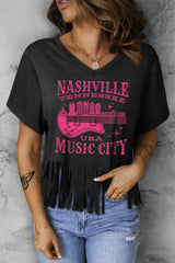 NASHVILLE TENNESSEE USA MUSIC CITY Graphic Fringe Hem Tee - SHE BADDY© ONLINE WOMEN FASHION & CLOTHING STORE