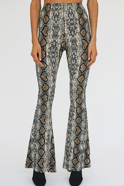 Snakeskin Print Flare Pants - SHE BADDY© ONLINE WOMEN FASHION & CLOTHING STORE