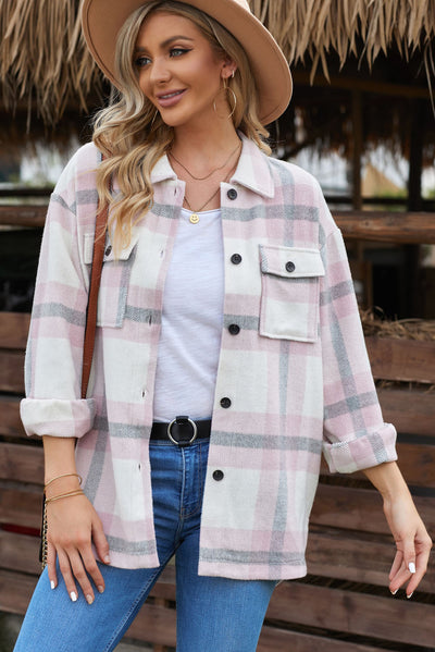 Plaid Dropped Shoulder Pocket Shacket - SHE BADDY© ONLINE WOMEN FASHION & CLOTHING STORE