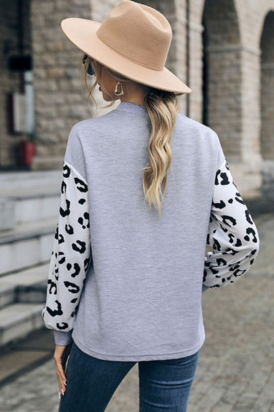 Leopard Print Cutout Long Sleeve Tee - SHE BADDY© ONLINE WOMEN FASHION & CLOTHING STORE