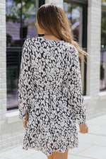 Printed Tie-Waist Long Flounce Sleeve Dress - SHE BADDY© ONLINE WOMEN FASHION & CLOTHING STORE
