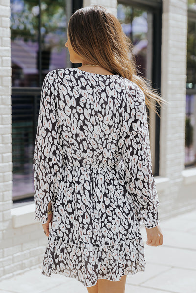 Printed Tie-Waist Long Flounce Sleeve Dress - SHE BADDY© ONLINE WOMEN FASHION & CLOTHING STORE