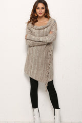 One-Button Tassel Tie Asymmetrical Hem Cardigan - SHE BADDY© ONLINE WOMEN FASHION & CLOTHING STORE