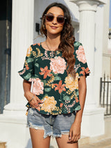 Floral Ruffled Flounce Sleeve Blouse - SHE BADDY© ONLINE WOMEN FASHION & CLOTHING STORE