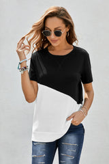 Two-Tone Round Neck Tee - SHE BADDY© ONLINE WOMEN FASHION & CLOTHING STORE