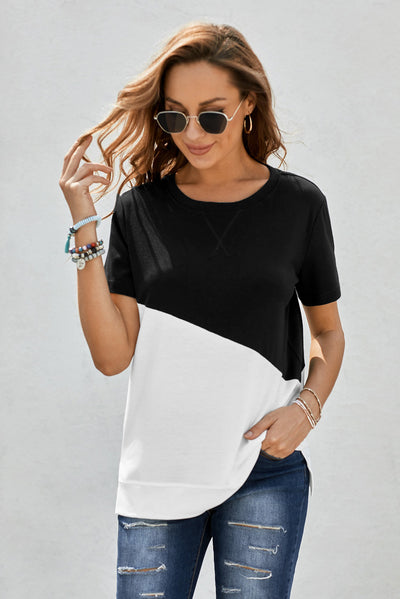 Two-Tone Round Neck Tee - SHE BADDY© ONLINE WOMEN FASHION & CLOTHING STORE