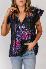 Floral Tie-Neck Flutter Sleeve Blouse - SHE BADDY© ONLINE WOMEN FASHION & CLOTHING STORE