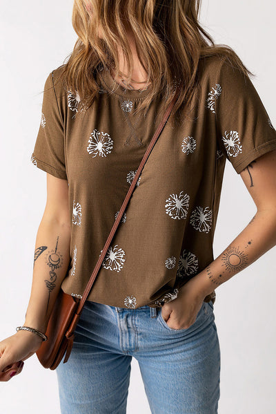 Dandelion Print Round Neck Tee - SHE BADDY© ONLINE WOMEN FASHION & CLOTHING STORE