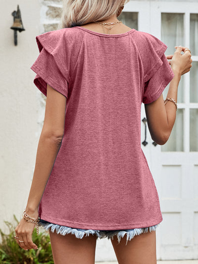 Layered Flutter Sleeve V-Neck Top - SHE BADDY© ONLINE WOMEN FASHION & CLOTHING STORE