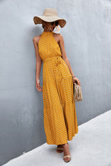 Printed Sleeveless Tie Waist Maxi Dress - SHE BADDY© ONLINE WOMEN FASHION & CLOTHING STORE