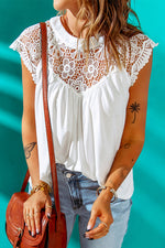 Lace Yoke Round Neck Spliced Top - SHE BADDY© ONLINE WOMEN FASHION & CLOTHING STORE