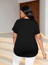 Plus Size Glitter V-Neck Short Sleeve Tee Shirt - SHE BADDY© ONLINE WOMEN FASHION & CLOTHING STORE