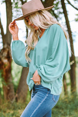 Notched Neck Balloon Sleeve Blouse - SHE BADDY© ONLINE WOMEN FASHION & CLOTHING STORE