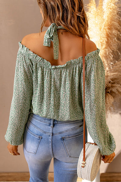 Ditsy Floral Halter Neck Frill Trim Blouse - SHE BADDY© ONLINE WOMEN FASHION & CLOTHING STORE