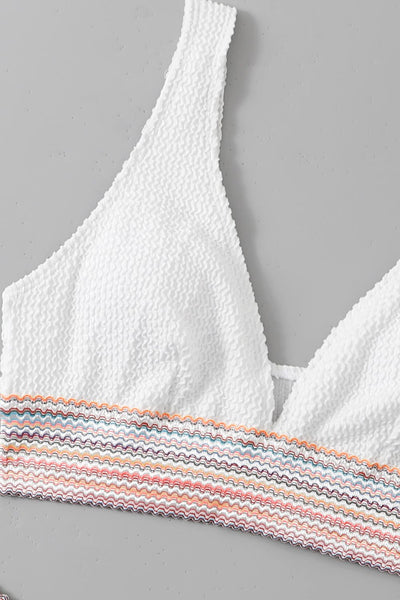 Contrast Textured High Cut Swim Set - SHE BADDY© ONLINE WOMEN FASHION & CLOTHING STORE