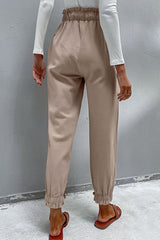 Drawstring Paperbag Waist Button Detail Pants - SHE BADDY© ONLINE WOMEN FASHION & CLOTHING STORE