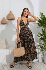 Leopard Deep V Tie Back Split Dress - SHE BADDY© ONLINE WOMEN FASHION & CLOTHING STORE