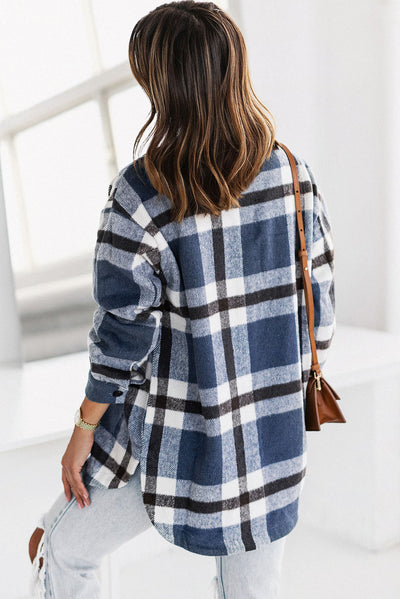 Plaid Dropped Shoulder Pocket Shacket - SHE BADDY© ONLINE WOMEN FASHION & CLOTHING STORE