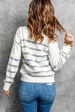 Striped Round Neck Button-Up Cardigan - SHE BADDY© ONLINE WOMEN FASHION & CLOTHING STORE