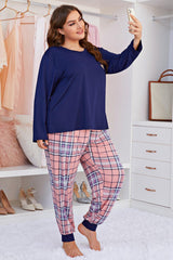 Plus Size Heart Graphic Top and Plaid Joggers Lounge Set - SHE BADDY© ONLINE WOMEN FASHION & CLOTHING STORE