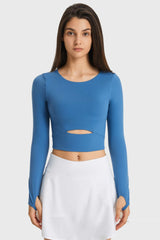 Cutout Long Sleeve Cropped Sports Top - SHE BADDY© ONLINE WOMEN FASHION & CLOTHING STORE