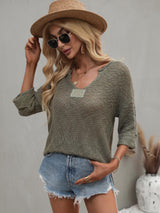 Notched Side Slit Drop Shoulder Sweater - SHE BADDY© ONLINE WOMEN FASHION & CLOTHING STORE