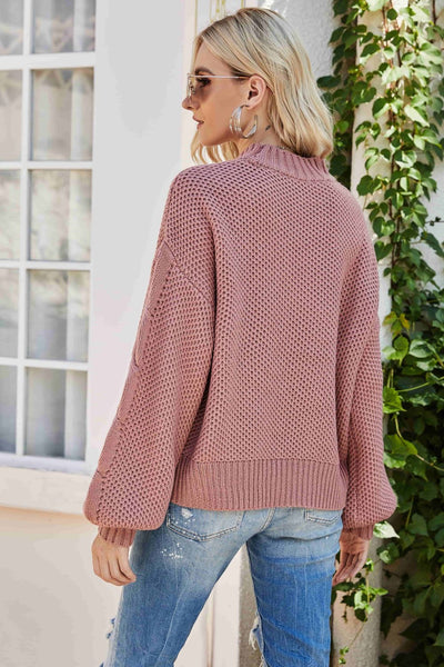 Mixed Knit Crewneck Drop Shoulder Sweater - SHE BADDY© ONLINE WOMEN FASHION & CLOTHING STORE