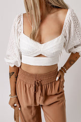 Eyelet Sweetheart Neck Cutout Crop Top - SHE BADDY© ONLINE WOMEN FASHION & CLOTHING STORE