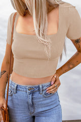 Square Neck Ribbed Crop Top - SHE BADDY© ONLINE WOMEN FASHION & CLOTHING STORE