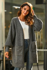 Drop Shoulder Ribbed Trim Open Front Cardigan - SHE BADDY© ONLINE WOMEN FASHION & CLOTHING STORE