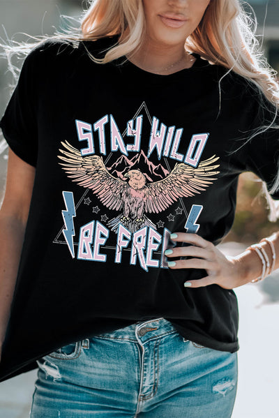 STAY WILD BE FREE Graphic Round Neck Tee - SHE BADDY© ONLINE WOMEN FASHION & CLOTHING STORE