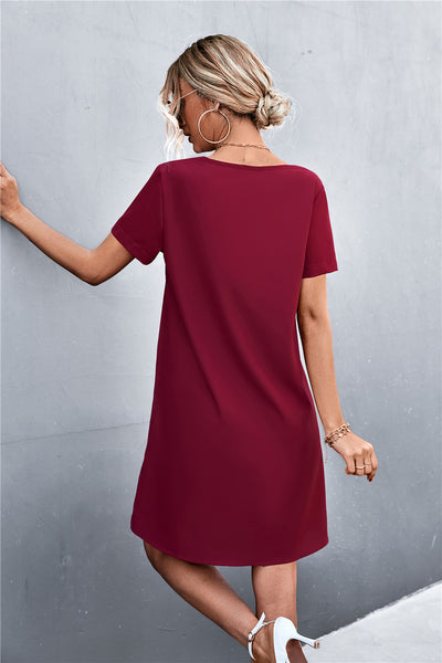 Spliced Lace Contrast Short Sleeve Dress - SHE BADDY© ONLINE WOMEN FASHION & CLOTHING STORE